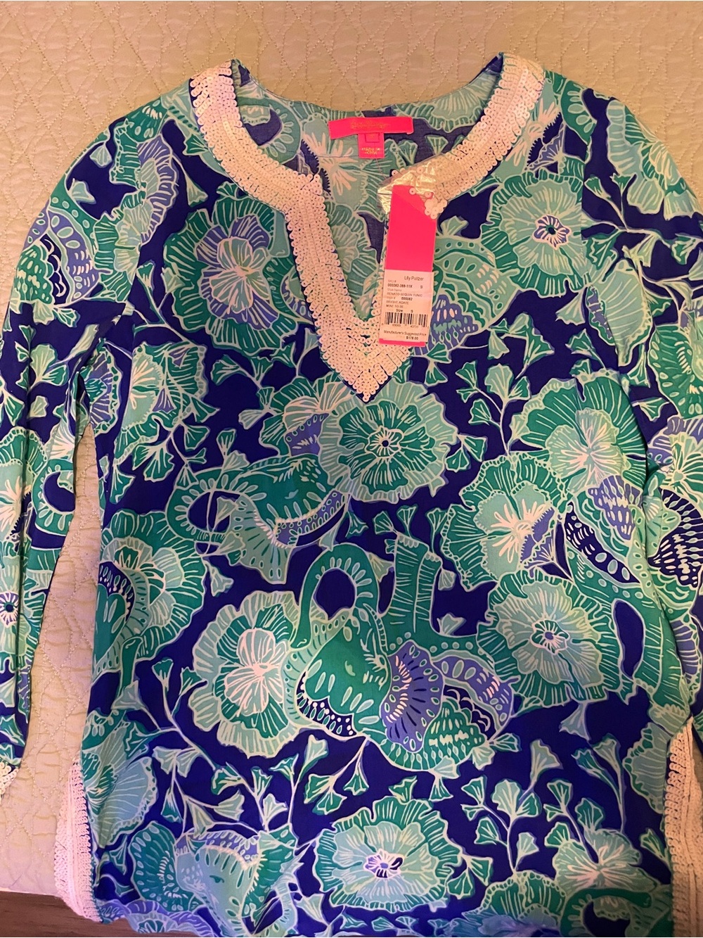 Lilly Pulitzer Mint To Be HTF Blue Green Floral Tunic with White Trim